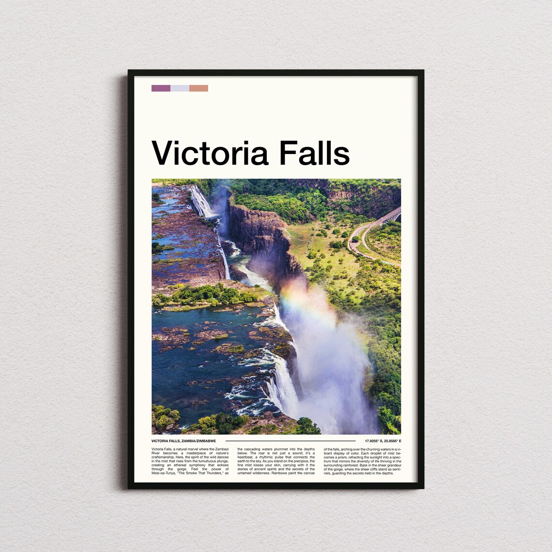 Victoria Falls Zambia Zimbabwe Aerial Waterfall Travel Poster