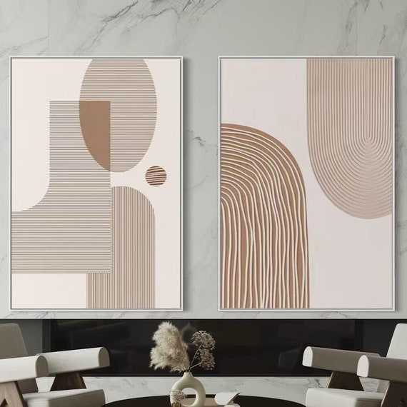 2p Abstract Modern Wall Art Beige White Arch Texture Oil Painting Hand Painted Custom Artwork Acrylic Art Large Size Home Decor