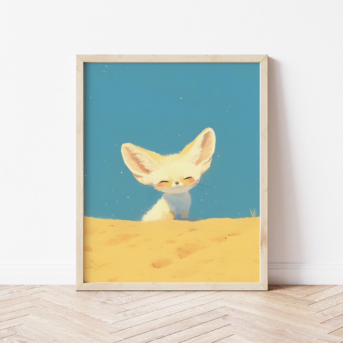 Cute Fennec Fox Kit In Desert Under Starry Sky Sweet Nursery Wall Art - Image 2