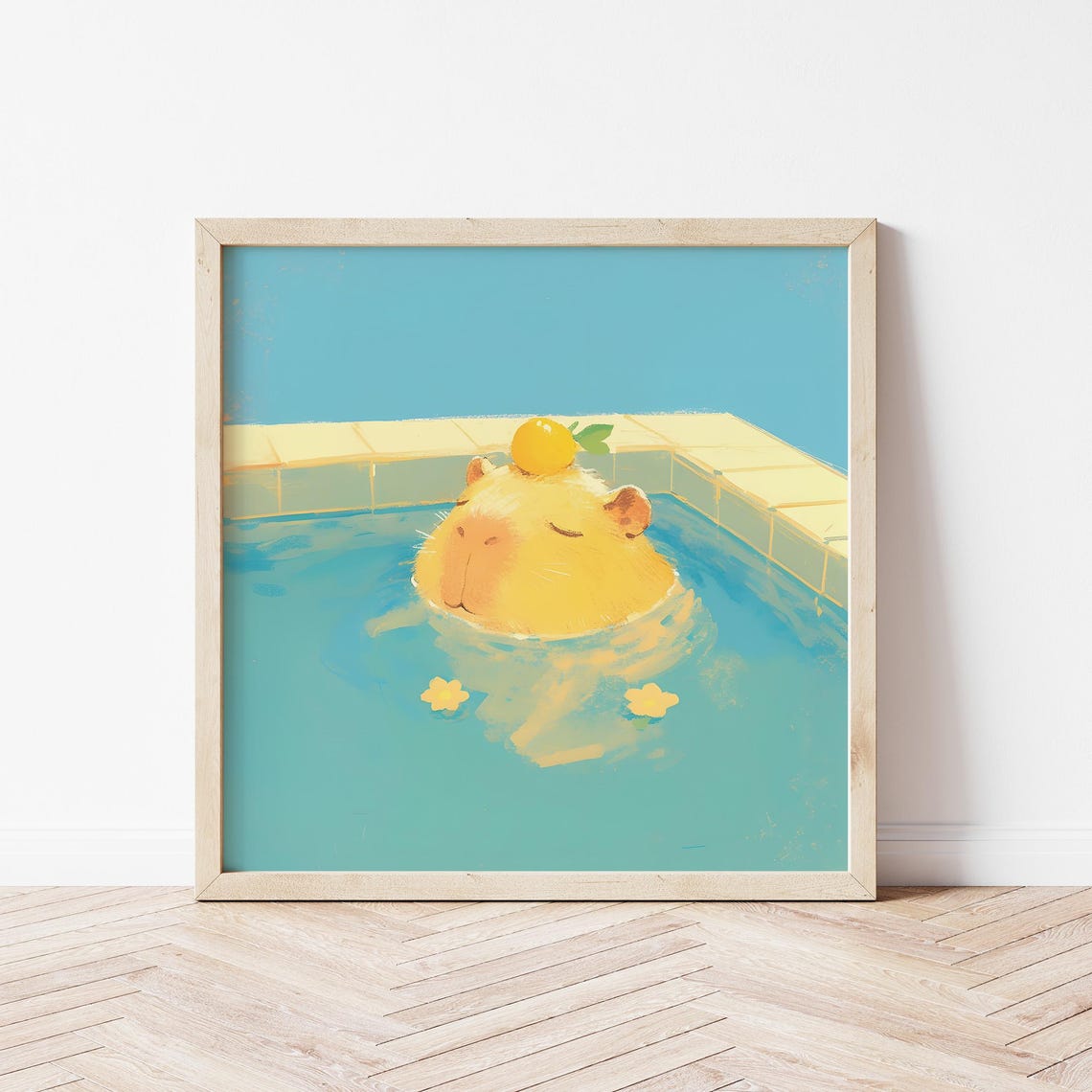 Capybara Yuzu Hot Tub Bathing Illustration Art Print