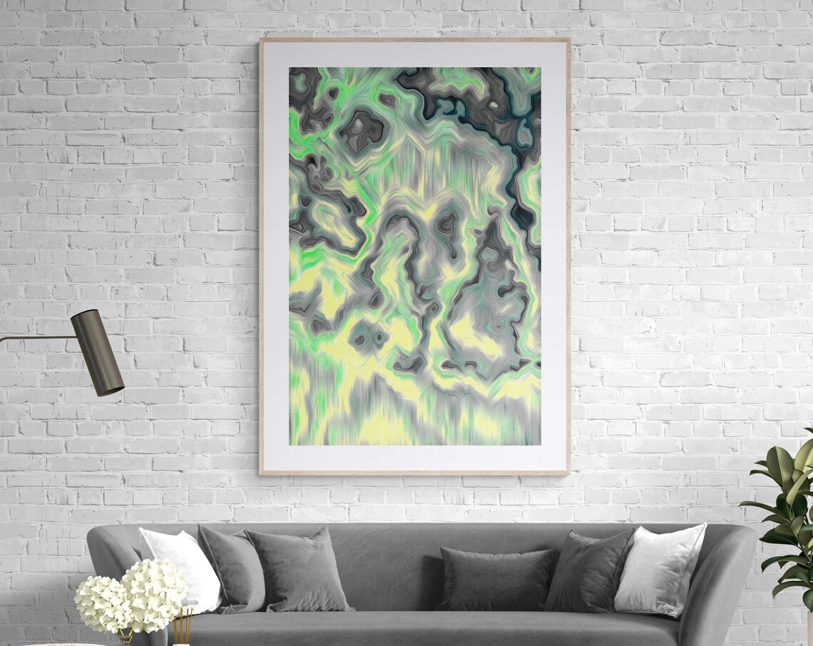 Green Yellow Fluid Abstract Bold Drip Painting Modern Art Poster