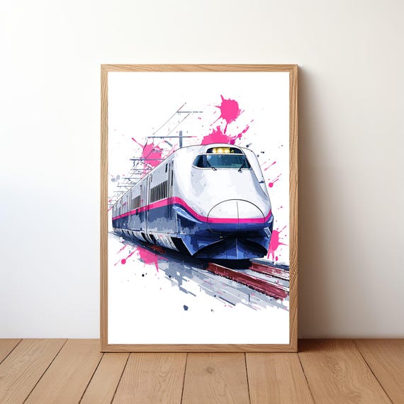 Japanese Bullet Train Poster Modern Shinkansen Wall Art Mt Fuji Landscape Print Retro Travel Decor High Speed Railway Illustration Rb59