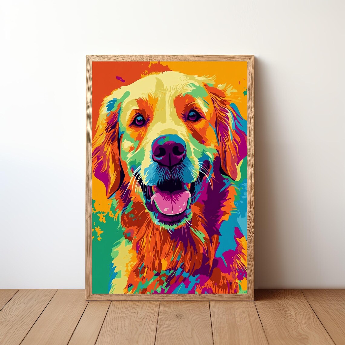 Golden Retriever Pop Art Portrait Colorful Happy Dog Face Poster