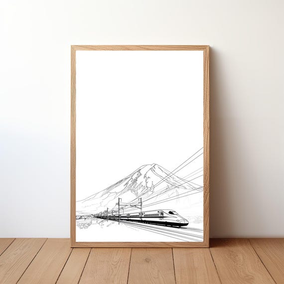 Japanese Bullet Train Poster Modern Shinkansen Wall Art Mt Fuji Landscape Print Retro Travel Decor High Speed Railway Illustration Rb55