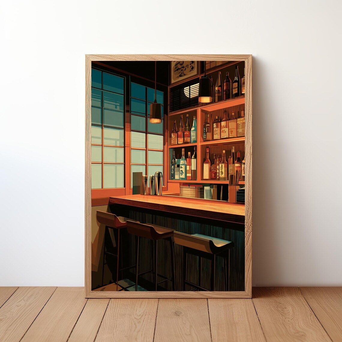 Japanese Sake Bar Warm Glow Evening Izakaya Illustration Poster