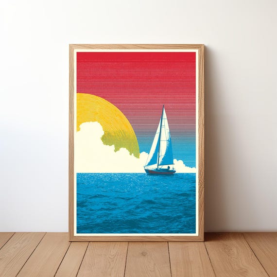 Sailboat Poster Minimalist Modern Nautical Wall Art Simple Ocean Boat Print Coastal Decor For Sailor Sea Lover Gift Illustration Sl22