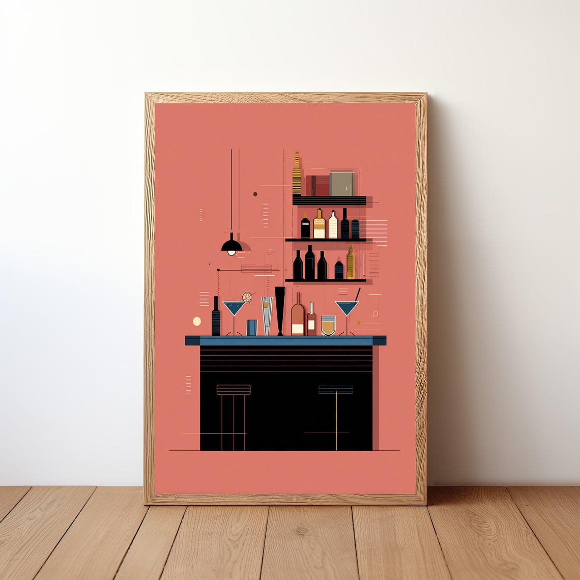 Cocktail Bar Wall Art Print Minimalist Modern Vector Drink Poster Home Decor Mixology Bartender Gift Kitchen Illustration Bar2