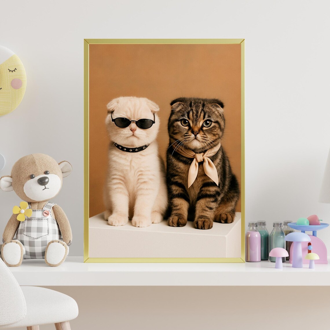 Cool Kitten Duo with Sunglasses and Scarf Funny Cat Portrait Poster