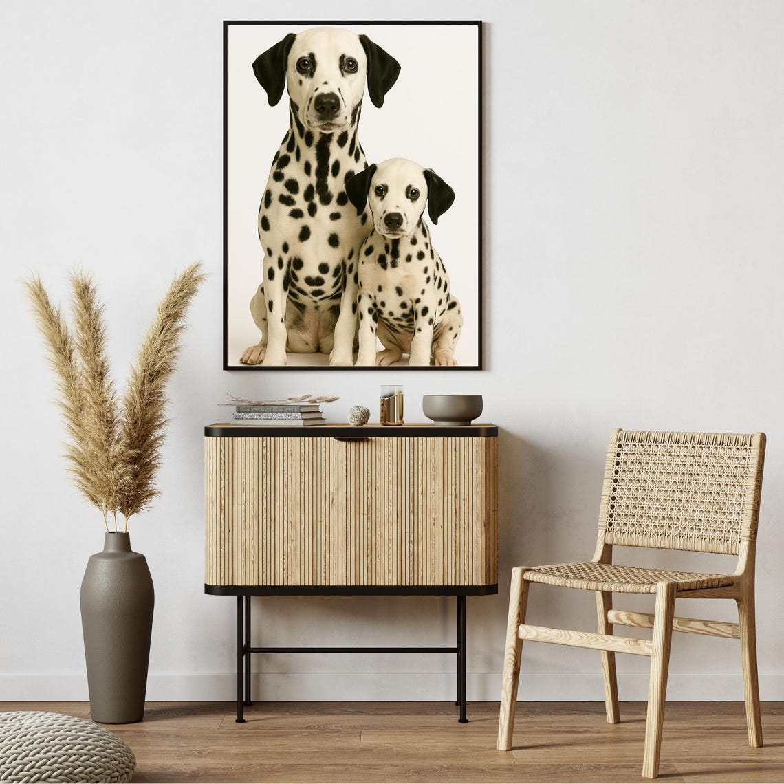 Dalmatian Parent and Puppy Clean White Studio Portrait Dog Poster