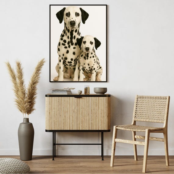 Dalmatian Puppy And Parent Print Black White Dog Wall Art Minimalist Pet Portraitnursery Animal Decor Mom Gift