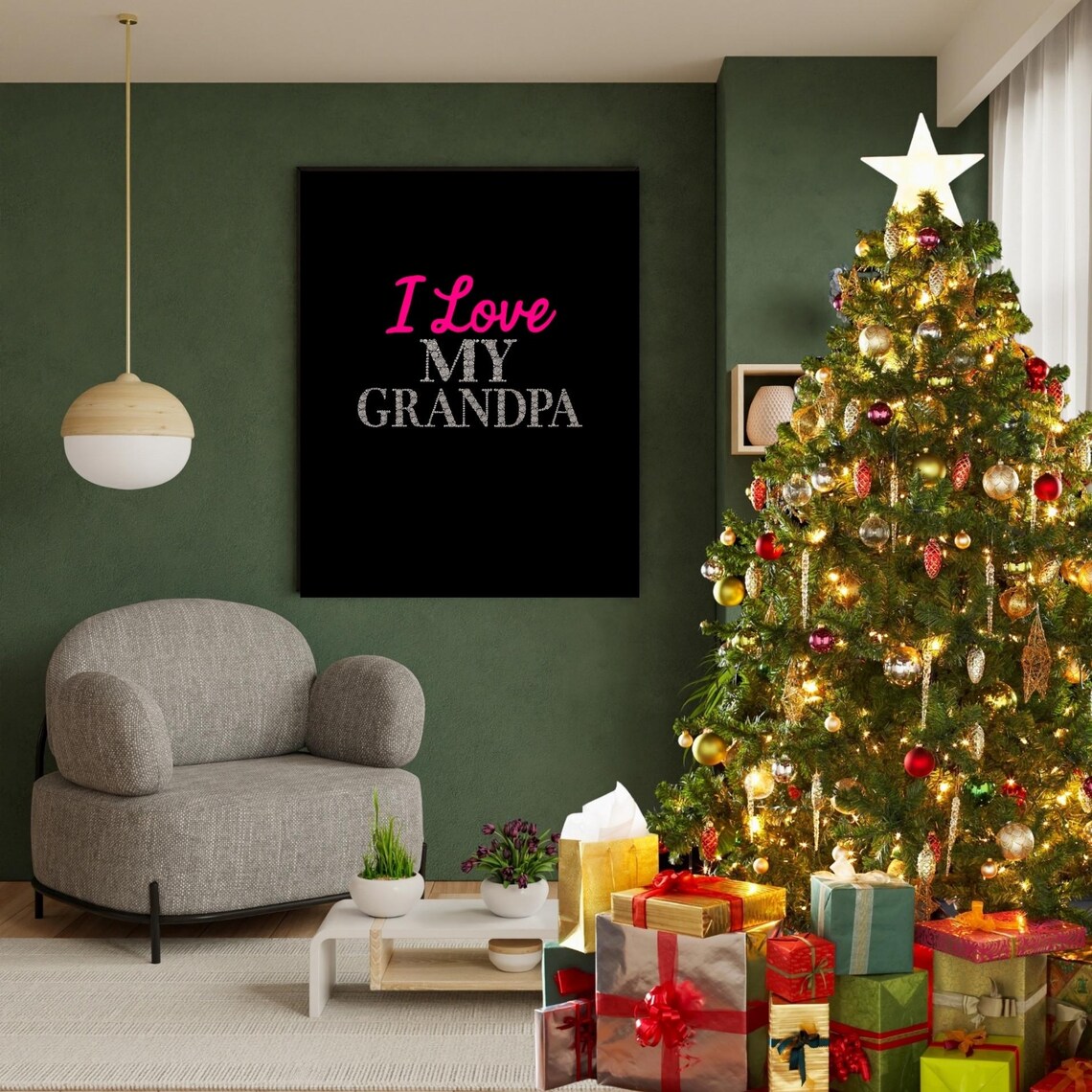I Love My Grandpa Pink Diamond Lettering Holiday Gift Wall Art