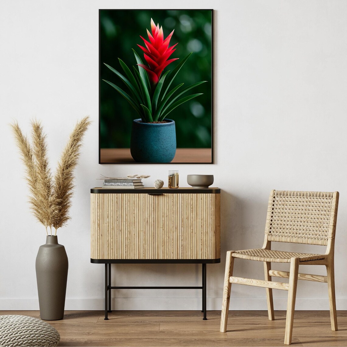 Tropical Red Flower Botanical Poster, Modern Plant Decor