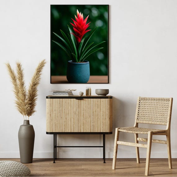 Tropical Red Flower Botanical Poster, Modern Plant Decor