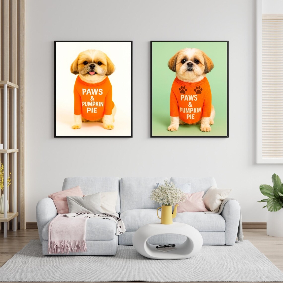 Set Of 2 Shih Tzu Paws And Pumpkin Pie Orange Sweater Wall Art
