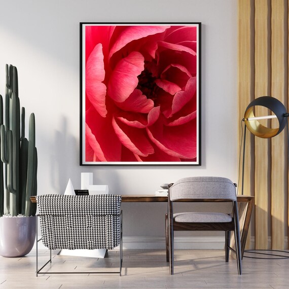Pink Peony Wall Art Botanical Flower Printmodern Floral Downloadbold Bloom Poster Minimalist Artpeony Print