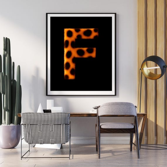 F Leopard Wall Art Animal Print Decor Wild Glam Poster Safari Boho Jungle Monogram