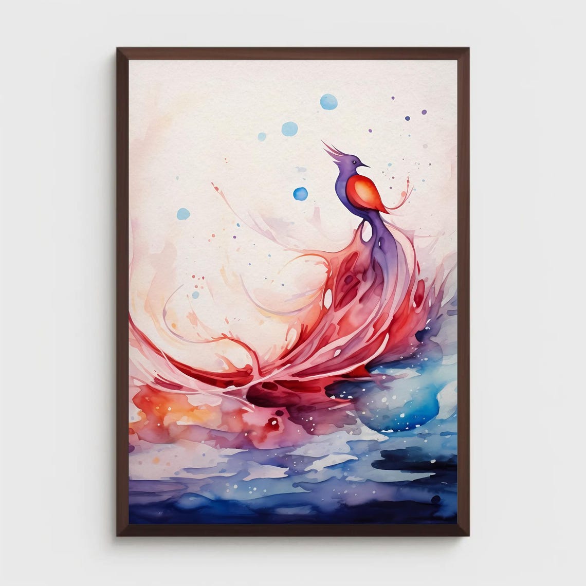 Fantasy Phoenix Bird Watercolor Splash Red Purple Abstract Art Poster