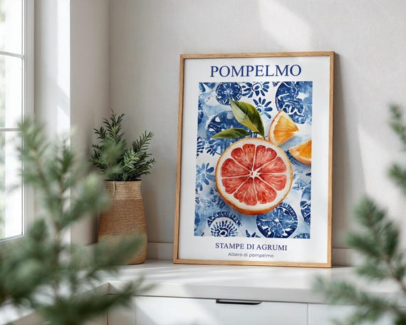 Pompelmo Grapefruit Wall Art Mediterranean Citrus Print Italian Kitchen Decor Fruit Artwork