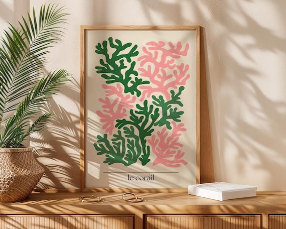 Le Corail Pink Green Coral Reef Minimal Ocean Sea Art Poster