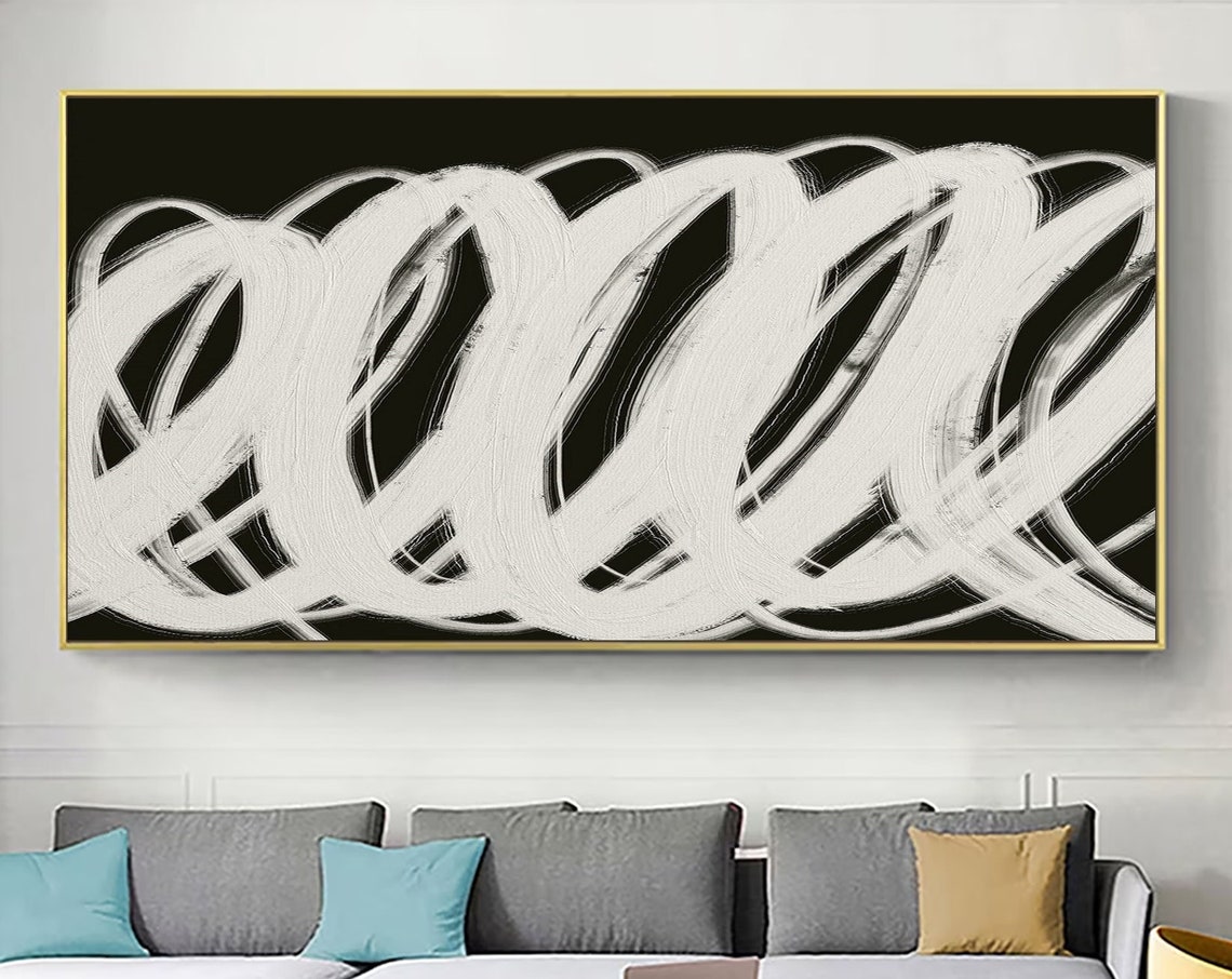 White Bold Brush Swirls On Black Abstract Modern Dramatic Art Poster