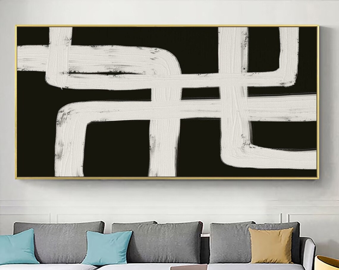 Original Black And White Abstract Painting Large Black Wall Art Black White Textured Wall Art Modern Abstract Art Entrance Wall Art