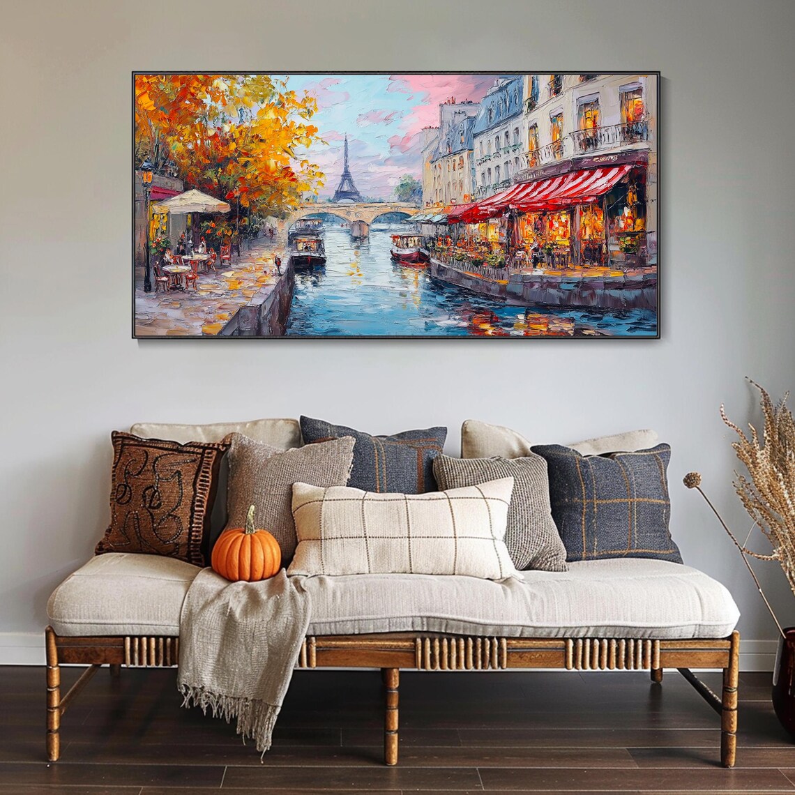 Paris Eiffel Tower Canal Cafe Street Autumn Cityscape Poster - Image 2