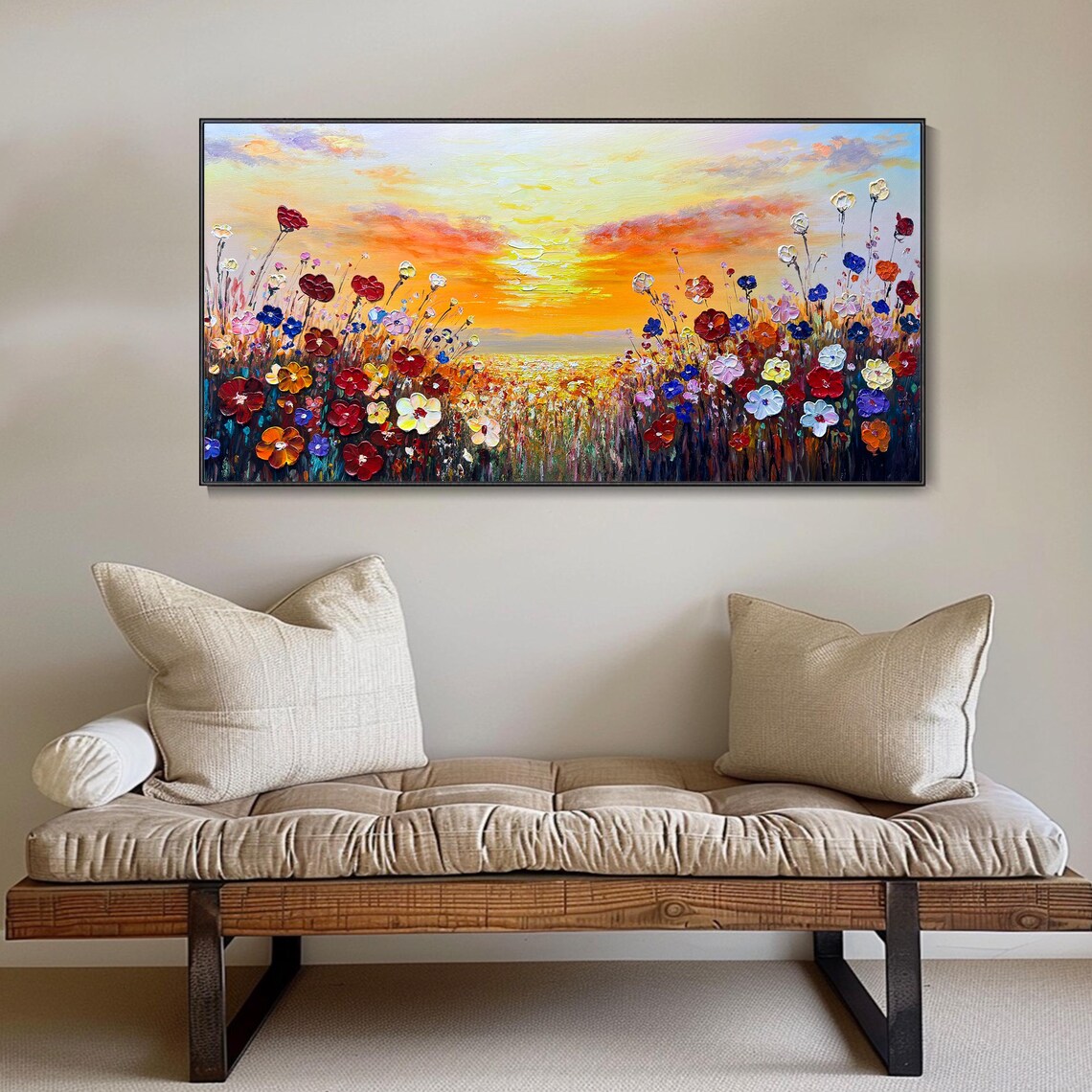 Wildflower Meadow Palette Knife Oil Painting Print - Image 3