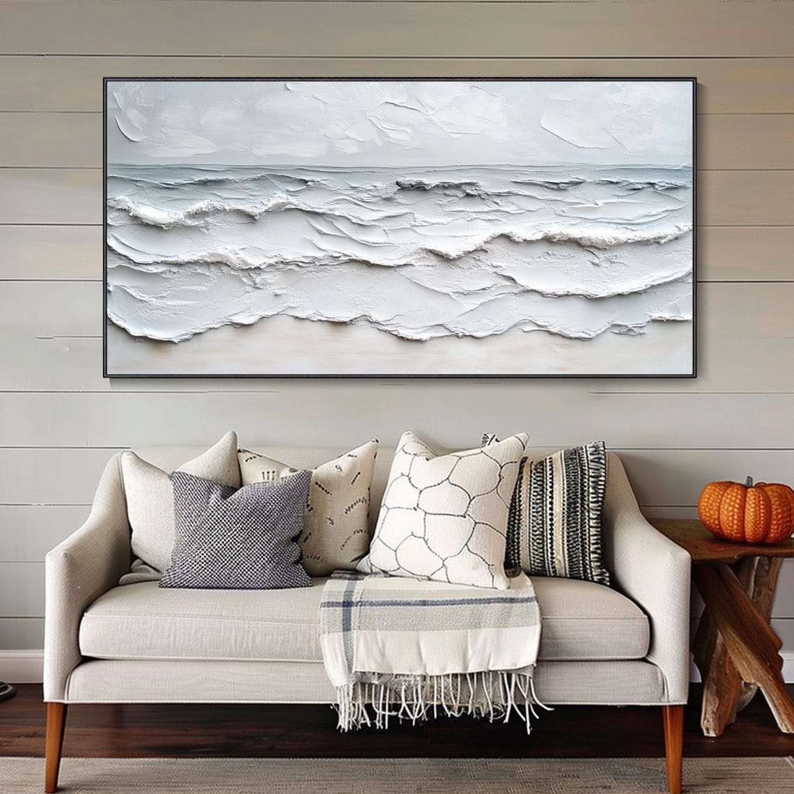 Minimalist White Textured Ocean Waves Calm Serene Coastal Poster - Image 4