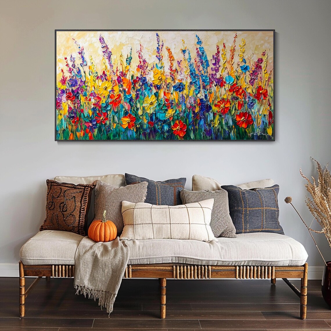 Colorful Wildflower Meadow Palette Knife Floral Oil Painting Poster - Image 2