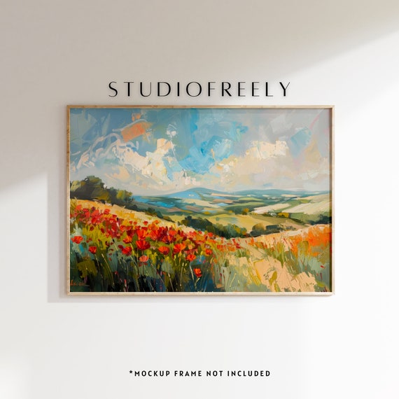 Oil Painting Instant Of Poppies In The English Countryside Abstract Impressionist Style File
