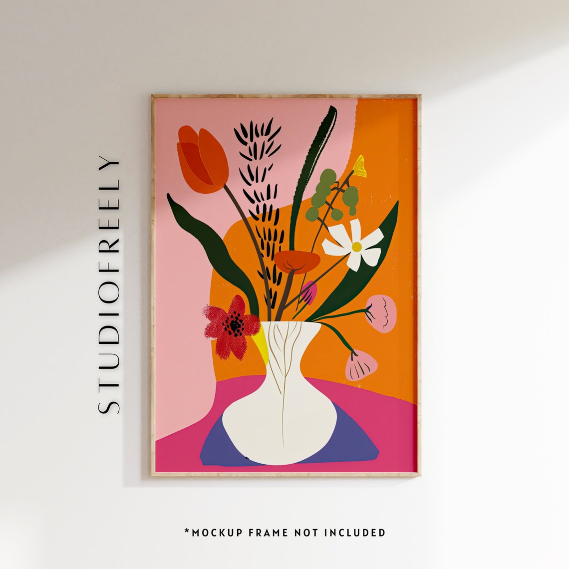 Matisse Inspired Flower Bouquet Print Orange Pink Floral Art