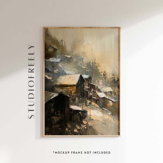 Colorado Gold Mining Town Moody Vintage Oil Painting Wall Art