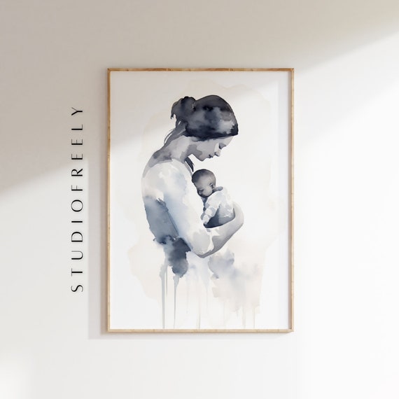 Watercolor Mother And Baby, Mothers Day Gift