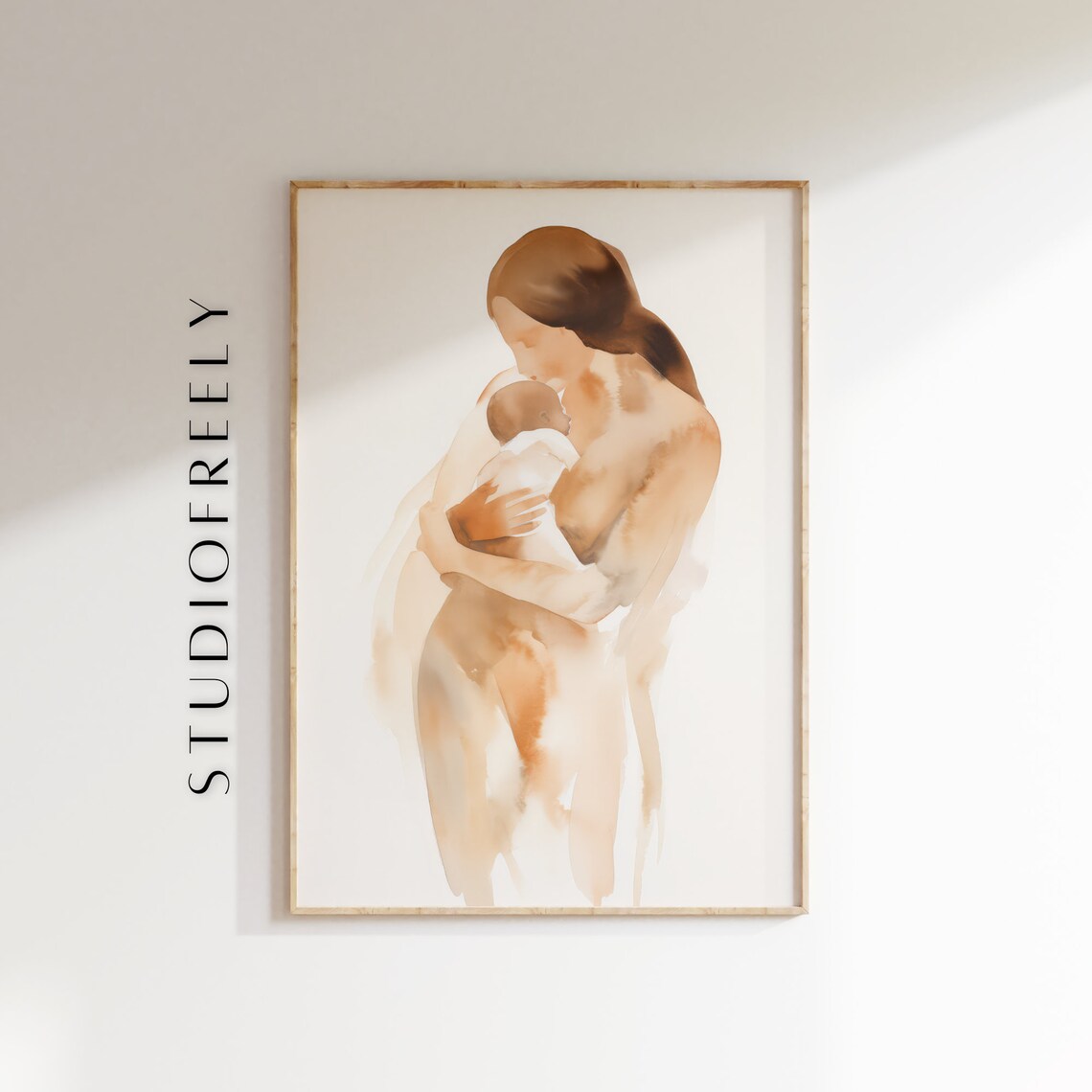 Mother Holding Newborn Baby Tender Watercolor Motherhood Art Poster