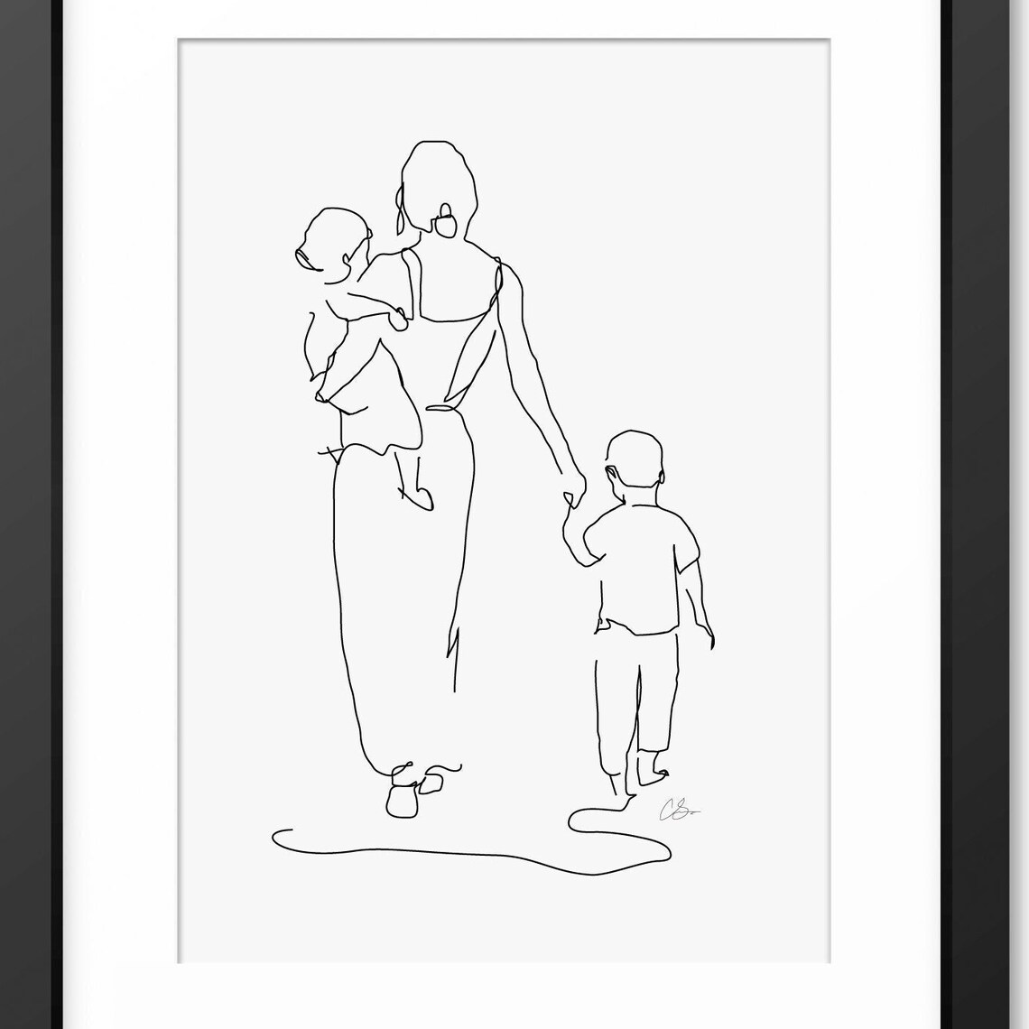 Mother And Children Line Art Family Portrait Art Print