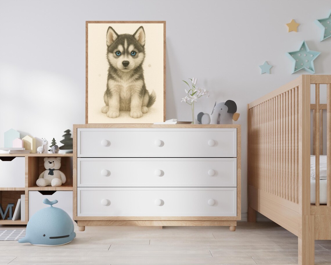 Husky Dog Puppy Art Print, Nursery Decor - Image 2
