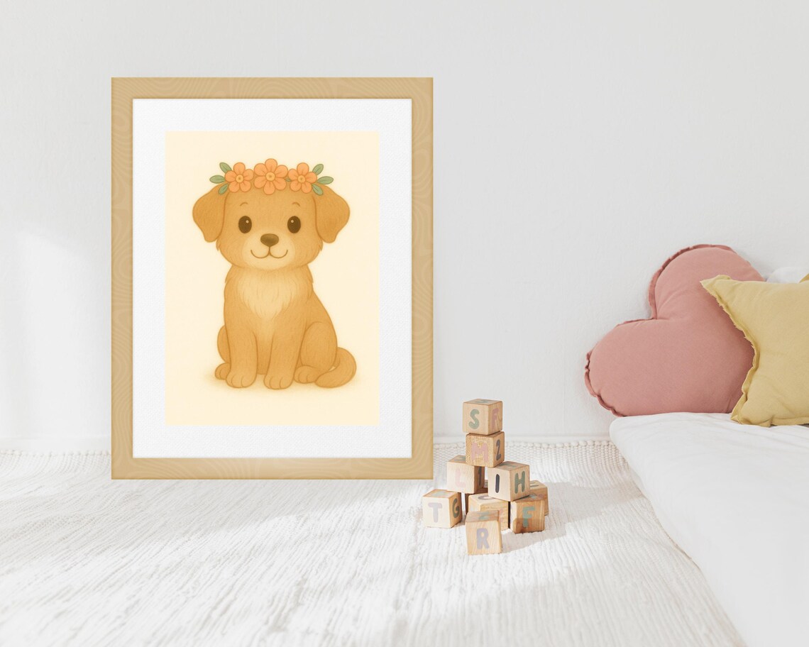 Dog With Flower Crown, Boho Nursery Decor - Image 3
