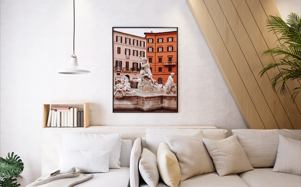 Rome Fountain Of Neptune Marble Sculptures Piazza Navona Wall Art - Image 2