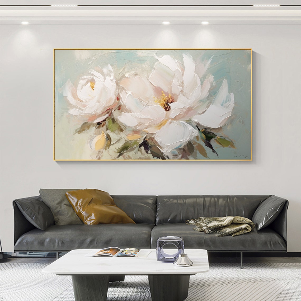 Two Soft White Roses Painterly Floral on Pale Mint Art Poster - Image 3