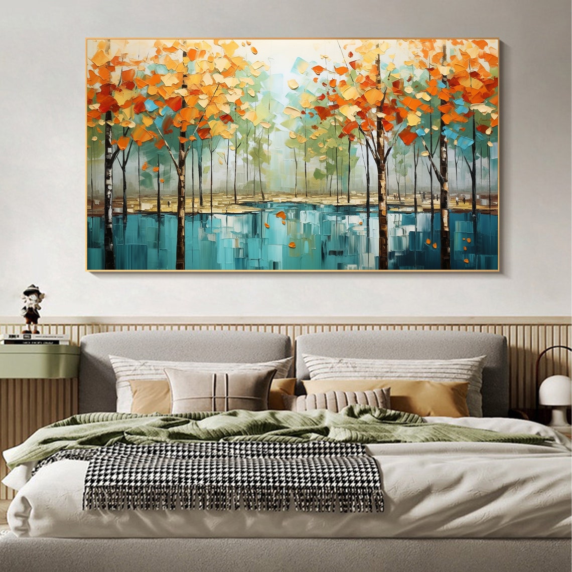 Autumn Trees with Orange Foliage Reflecting in Teal Lake Poster - Image 3