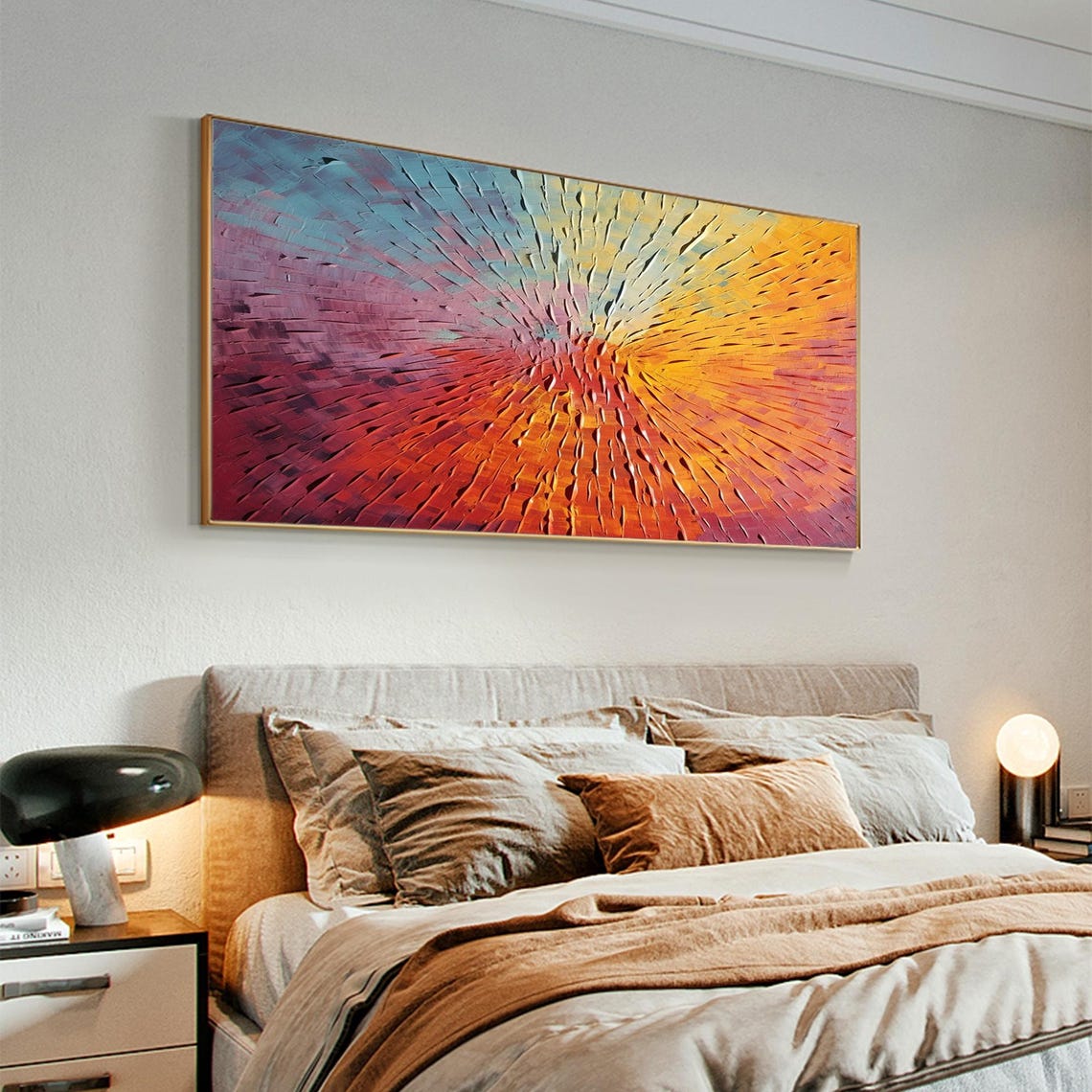 Radiant Teal to Ember Abstract Sunburst Carved Texture Art Poster - Image 6