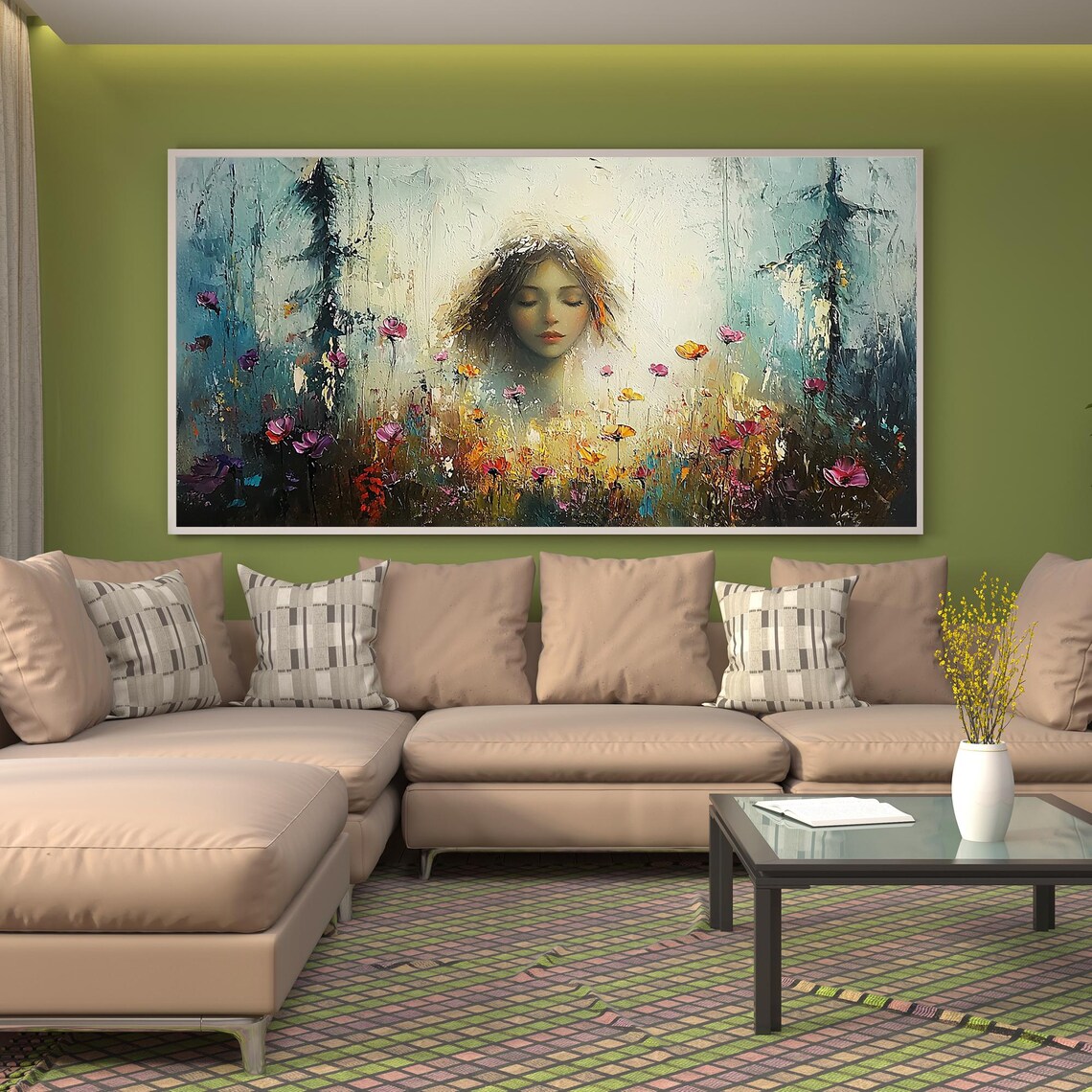 Serene Closed-Eyed Woman Face in a Dreamy Wildflower Field Poster - Image 2
