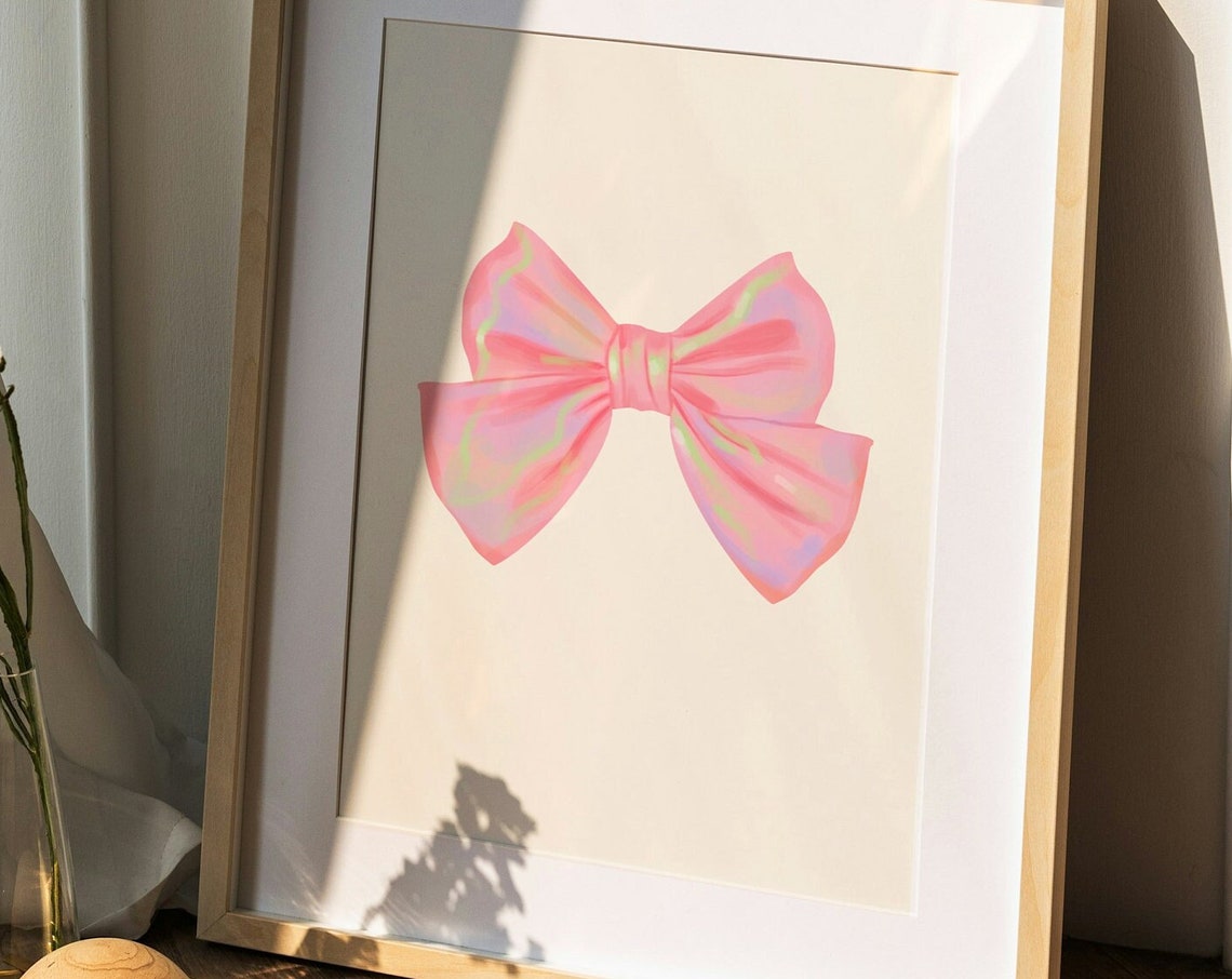Pink Preppy Aesthetic Wall Art Teen Room Decor Preppy Poster College Apartment Decor Pink Nursery Art Bow Print Newborn Baby Wall Art
