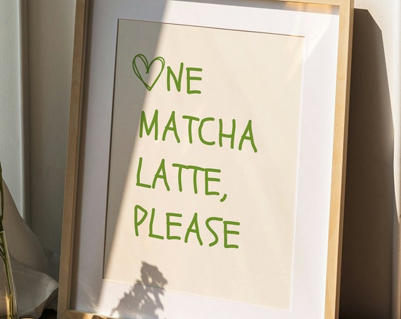Matcha Latte Print Green Heart Poster Aesthetic Minimalist Home Decor Matcha Latte Decor Coffeeshop Print Minimalist Green Art Poster
