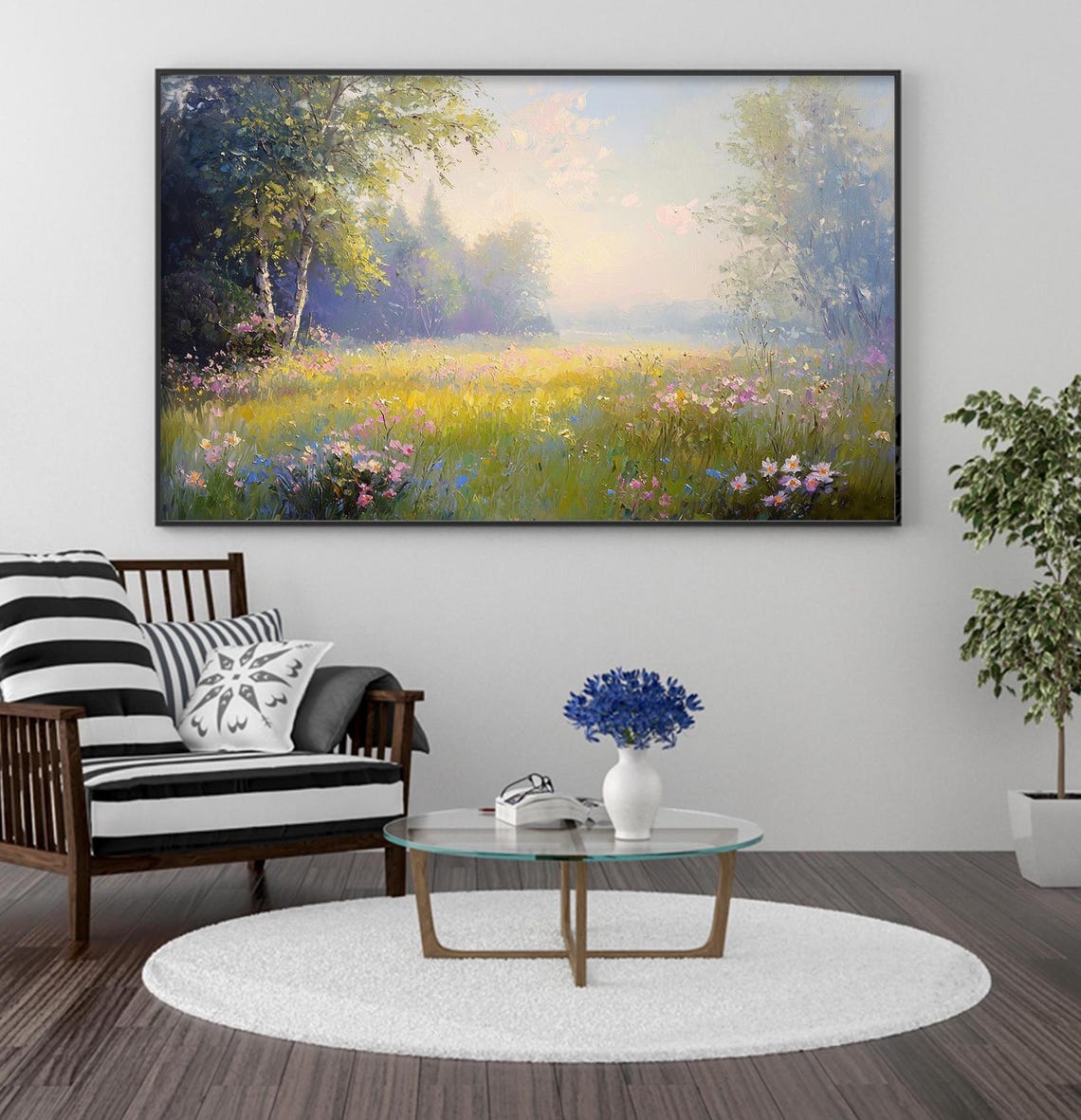 Spring Meadow Wildflowers Morning Mist Soft Pastel Oil Painting Poster - Image 4