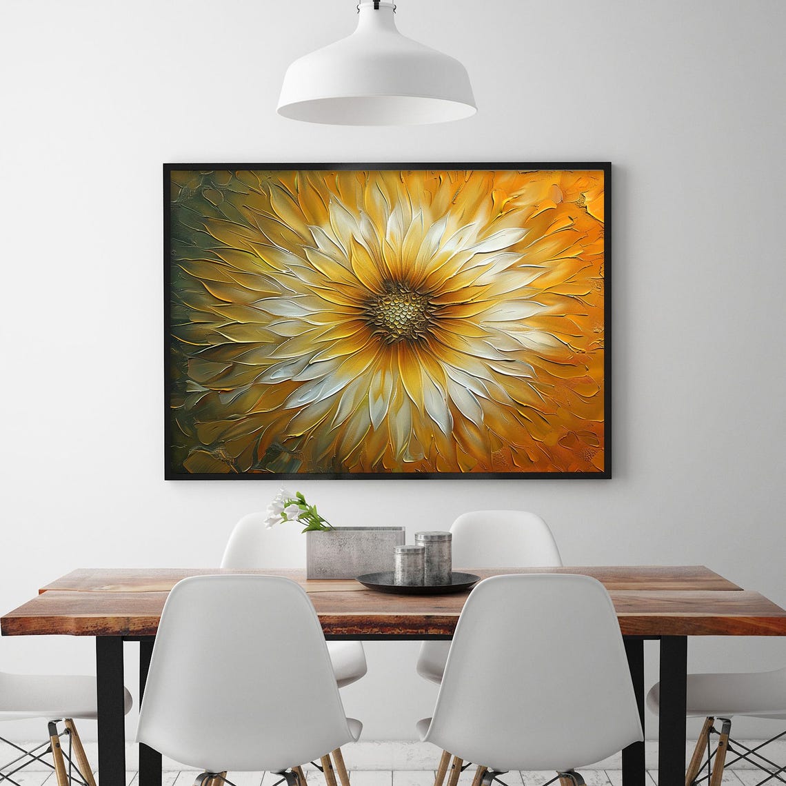 Golden Sunflower Bloom Close Up Abstract Impasto Oil Painting Poster - Image 2
