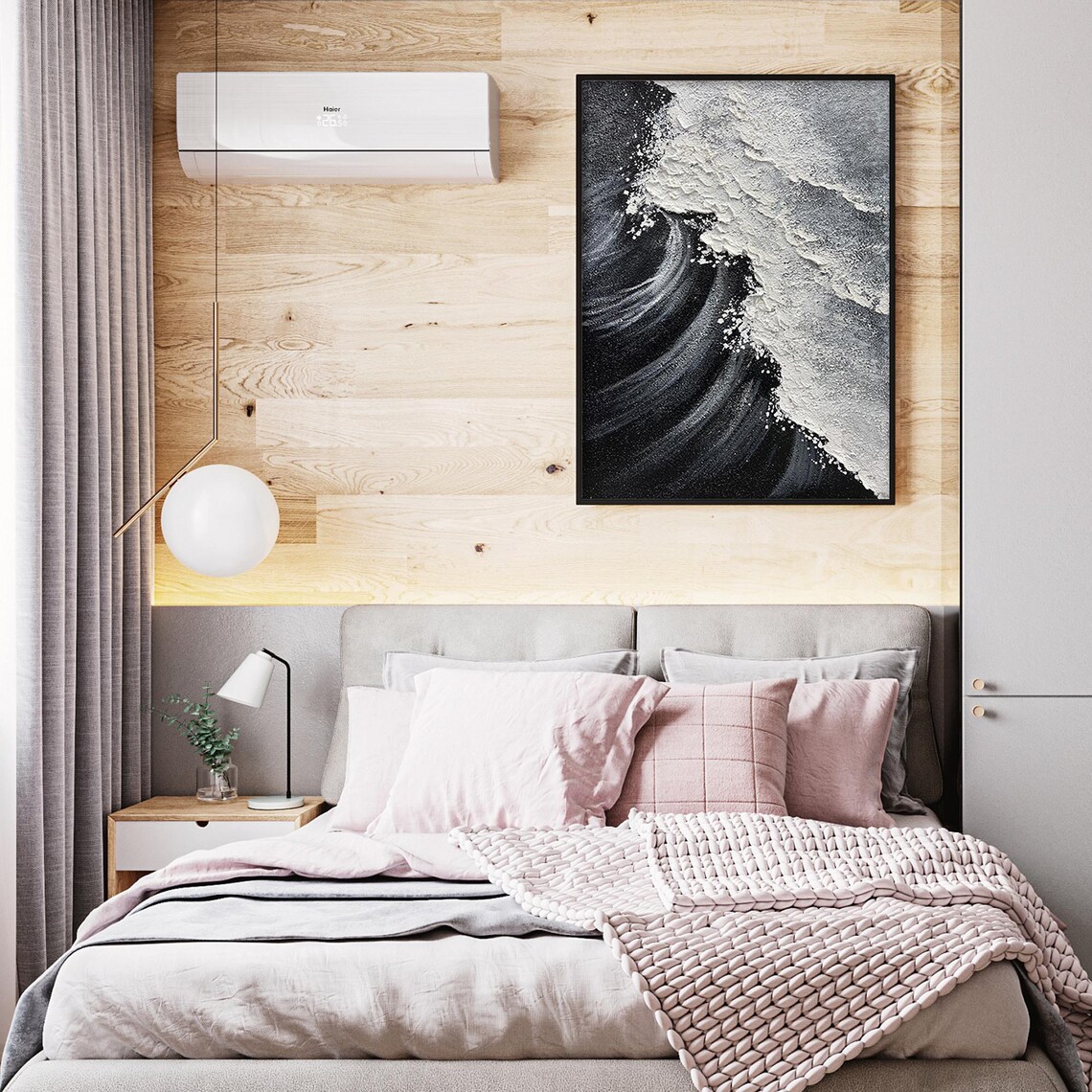 Abstract Minimalist Ocean Wave Oil Painting Art Print - Image 2