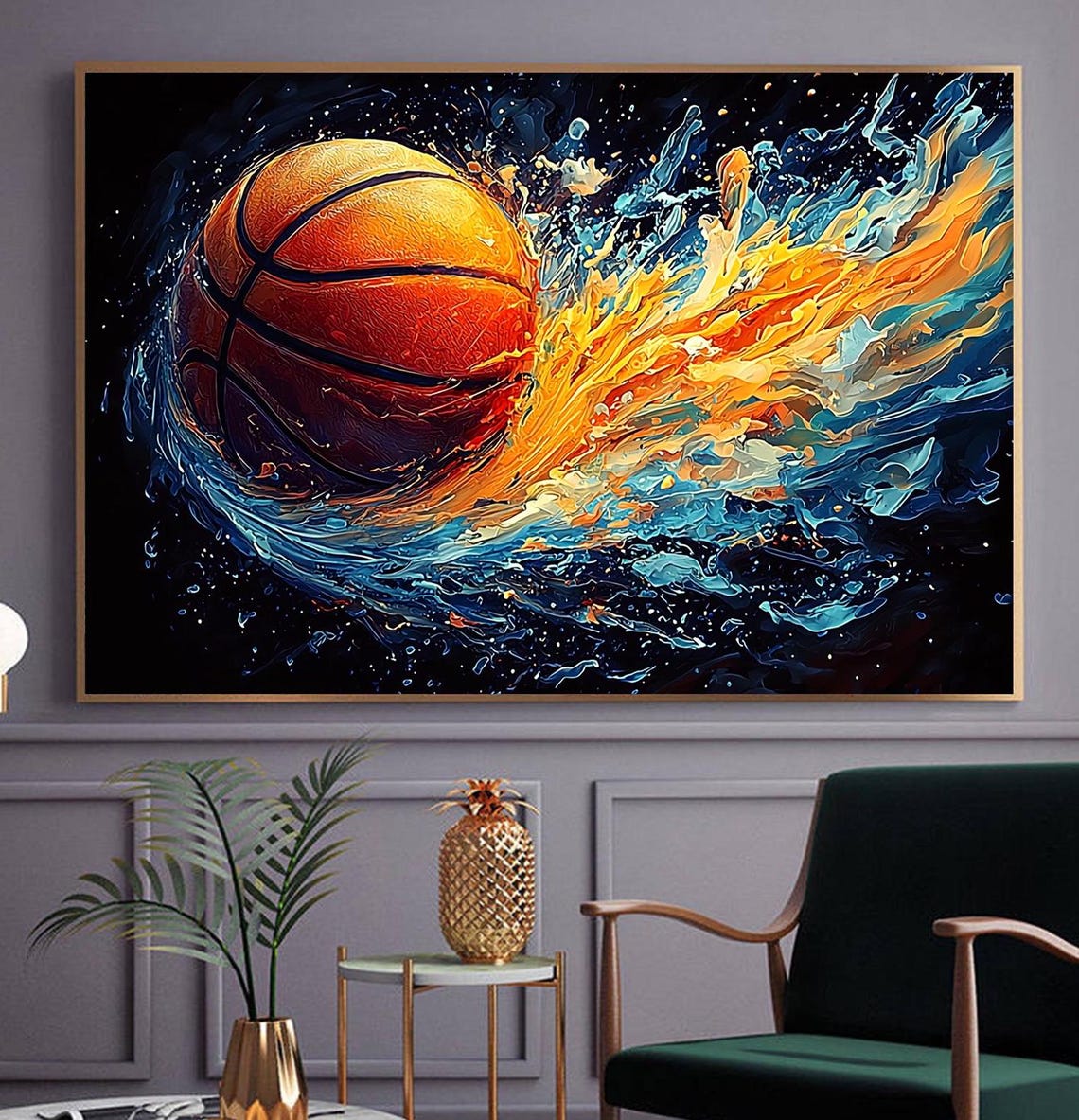 Abstract Colorful Basketball Oil Painting On Original Large Textured Sport Wall Art Teenage Athlete Gifts Custom Room Wall Decor - Image 4