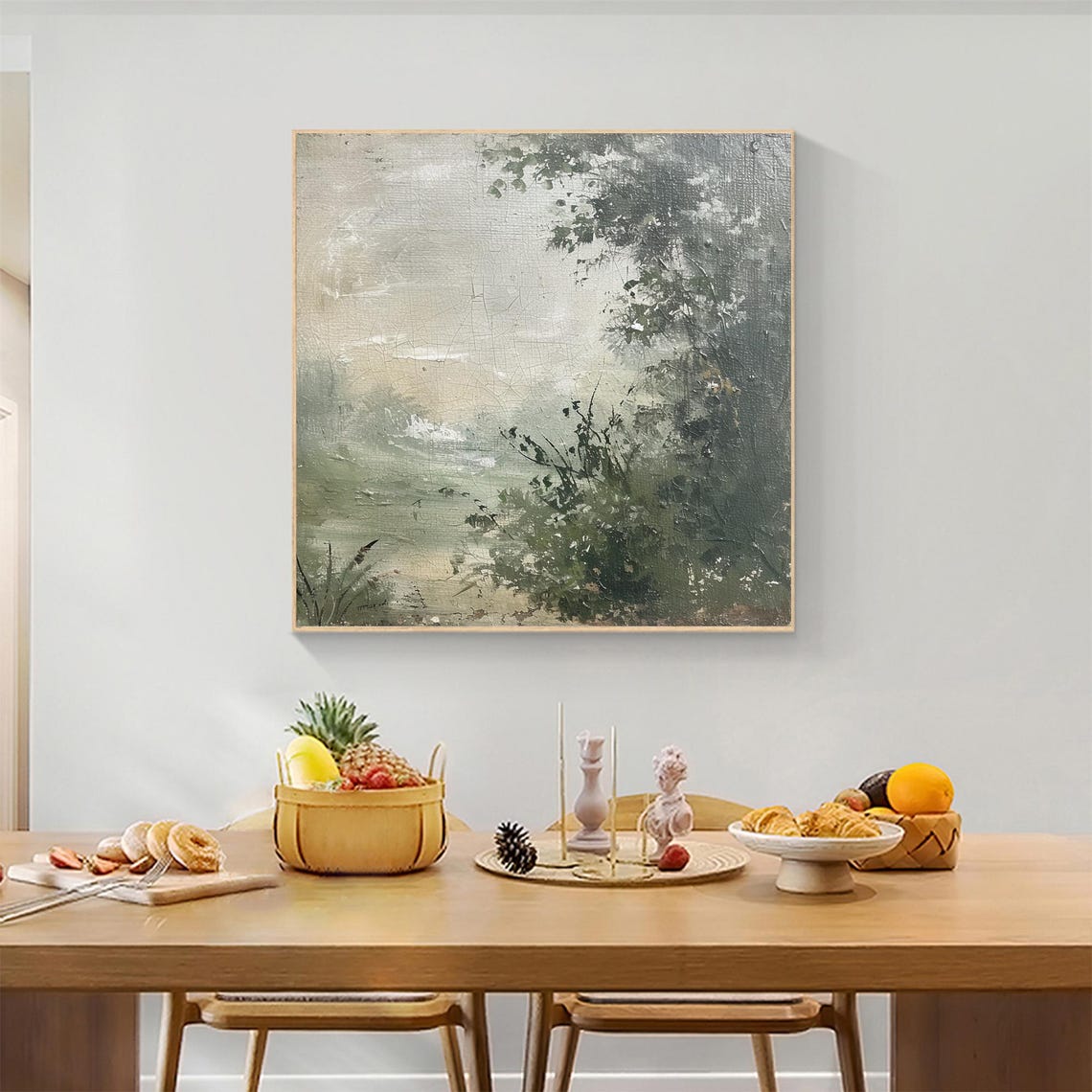 Misty Green Forest Landscape Muted Sage Modern Abstract Wall Art - Image 3