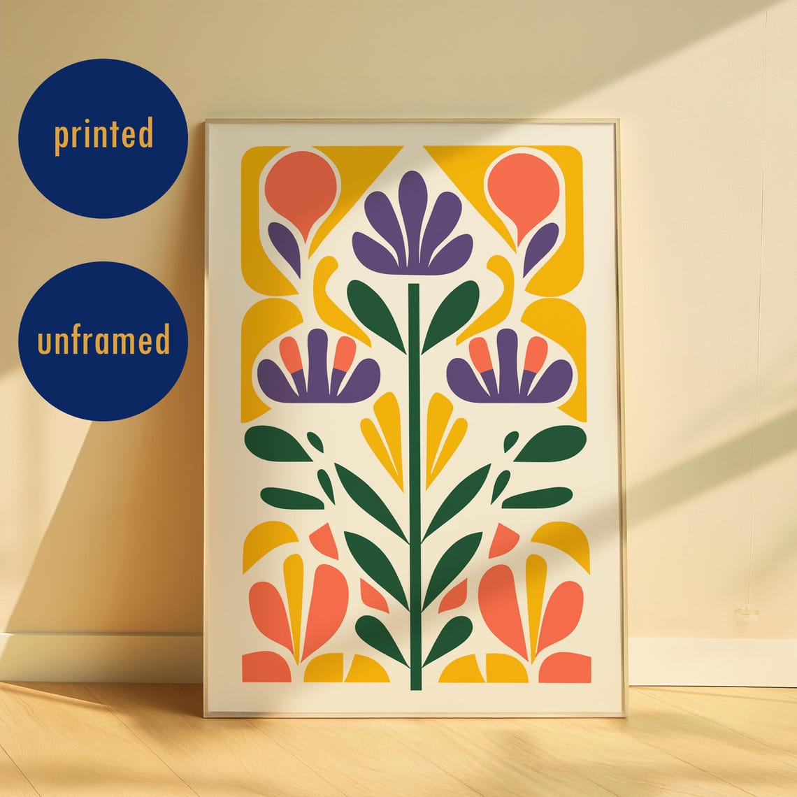 Colorful Abstract Floral Art Deco Style Geometric Flower Poster